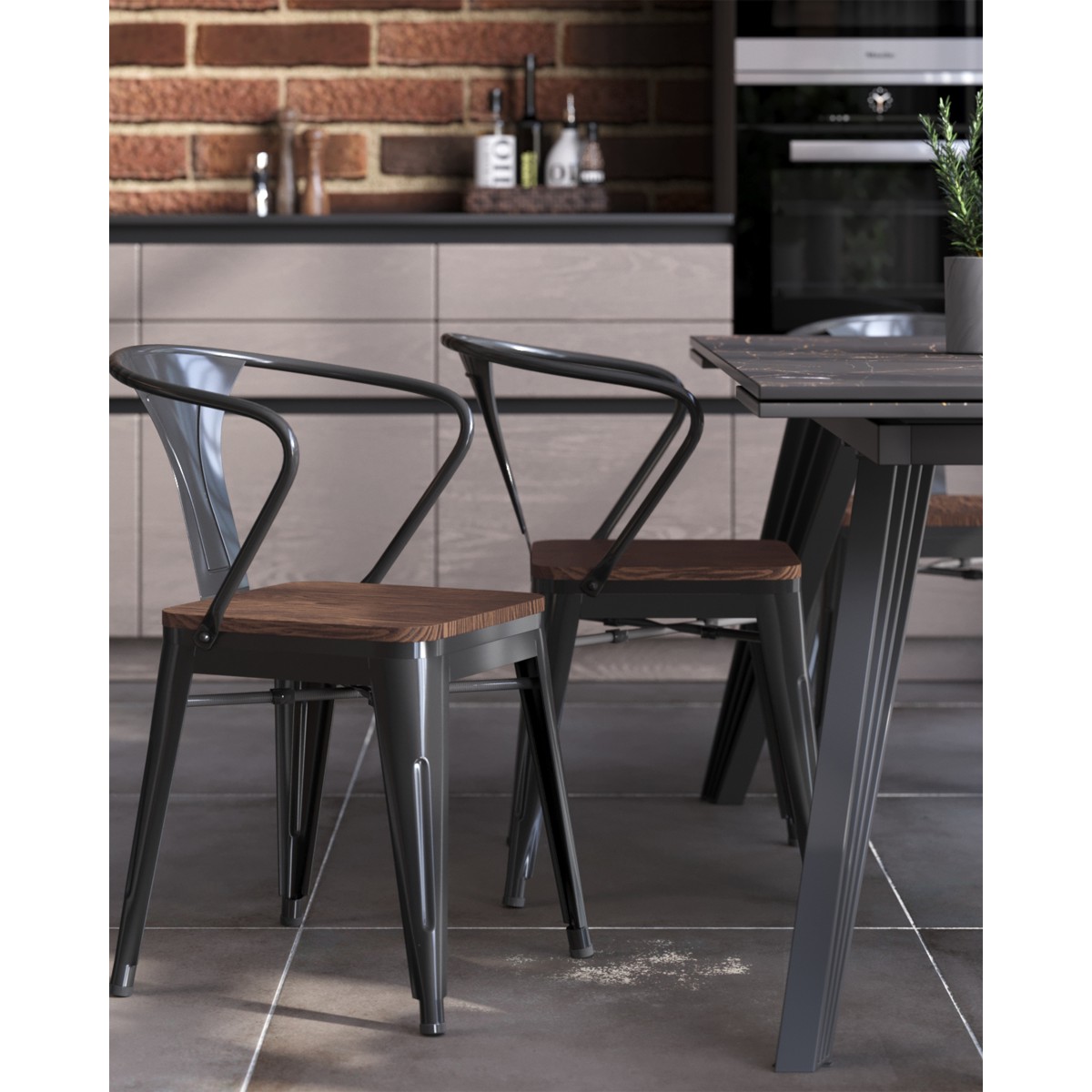 Стул TOLIX ARM WOOD с подлокотниками черный