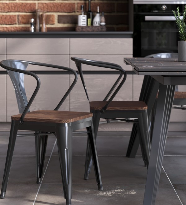 Стул TOLIX ARM WOOD с подлокотниками черный