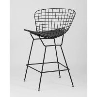 Стул полубарный с низкой спинкой Bertoia черный с черной подушкой