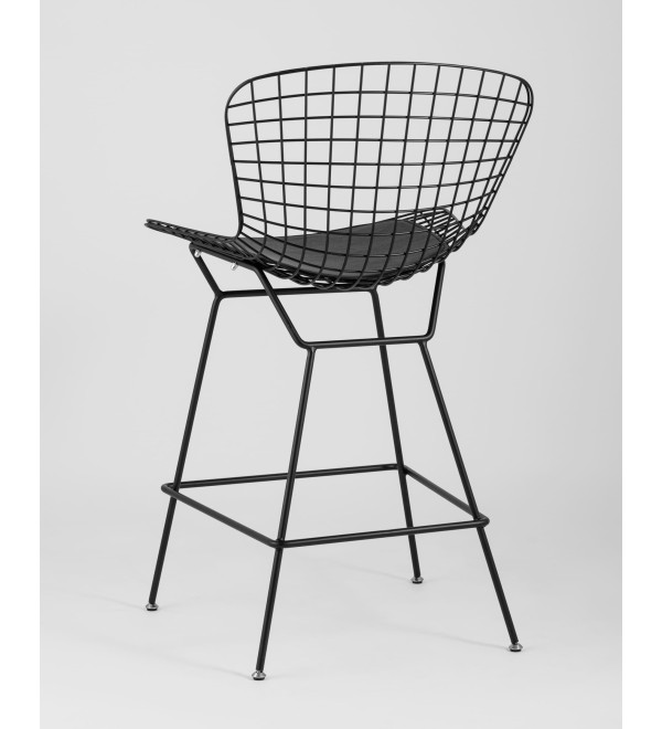 Стул полубарный с низкой спинкой Bertoia черный с черной подушкой