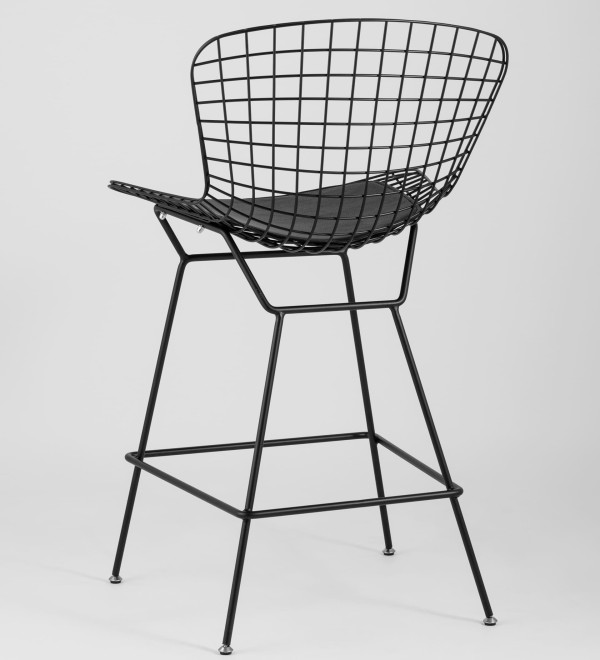 Стул полубарный с низкой спинкой Bertoia черный с черной подушкой