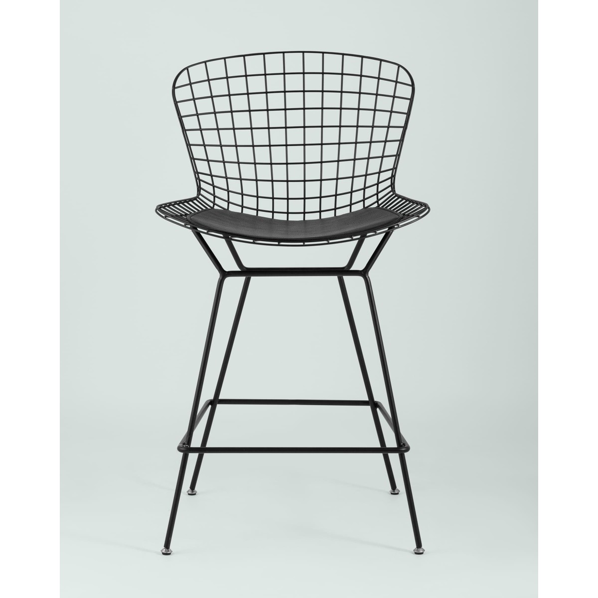 Стул полубарный с низкой спинкой Bertoia черный с черной подушкой