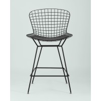 Стул полубарный с низкой спинкой Bertoia черный с черной подушкой