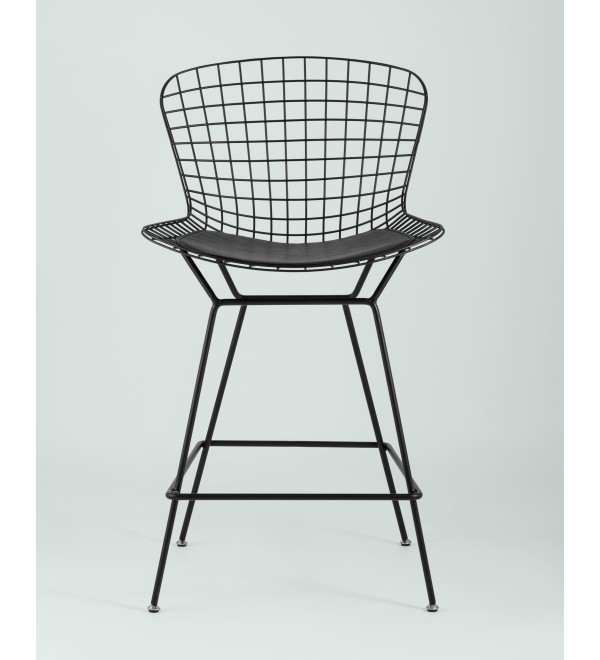 Стул полубарный с низкой спинкой Bertoia черный с черной подушкой