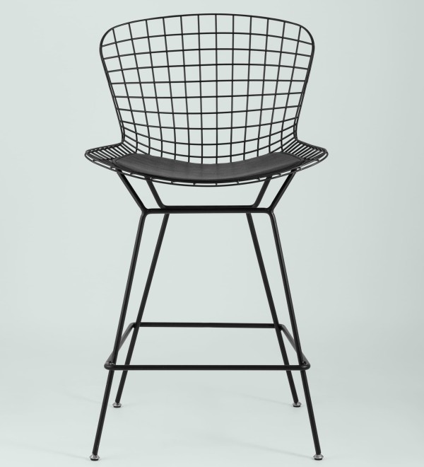 Стул полубарный с низкой спинкой Bertoia черный с черной подушкой