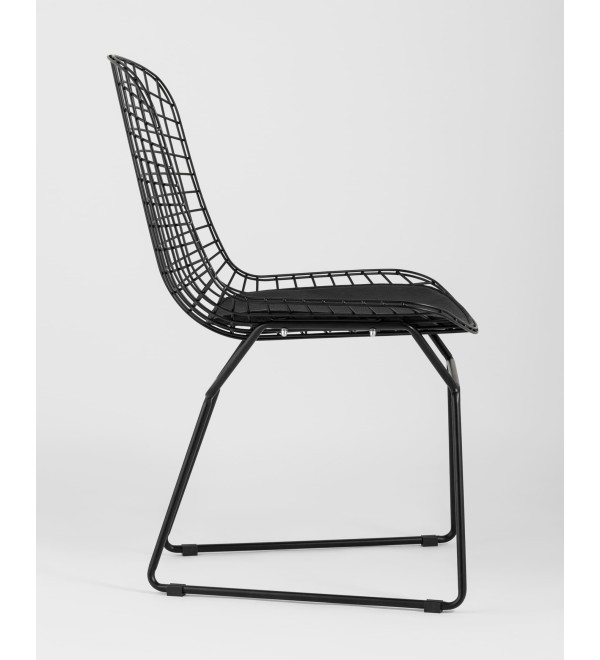 Стул обеденный Bertoia черный с черной подушкой