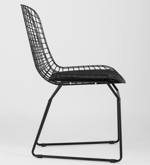 Стул обеденный Bertoia черный с черной подушкой