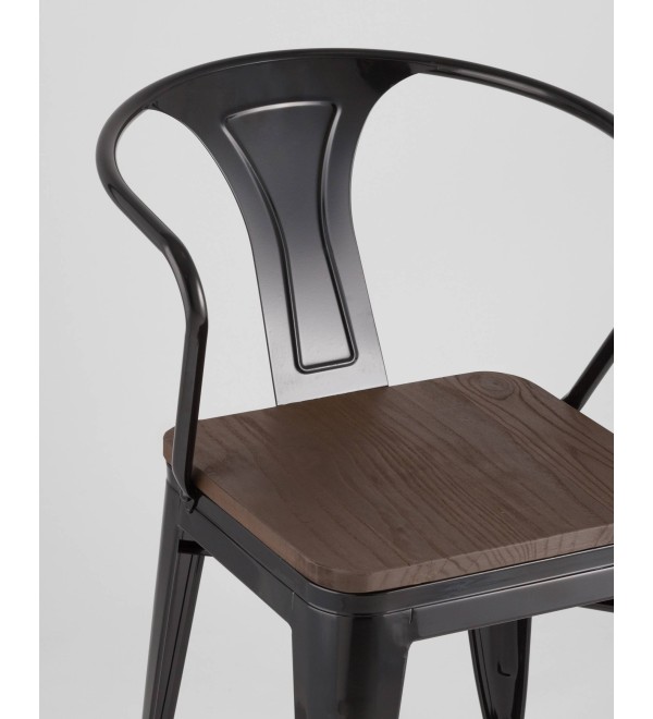 Стул TOLIX ARM WOOD с подлокотниками черный