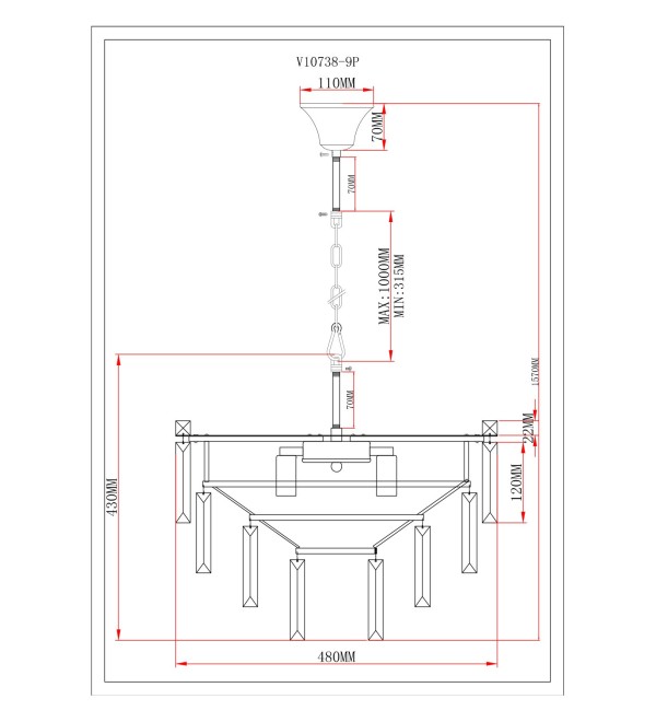 Люстра подвесная Moderli V10738-9P Crystal