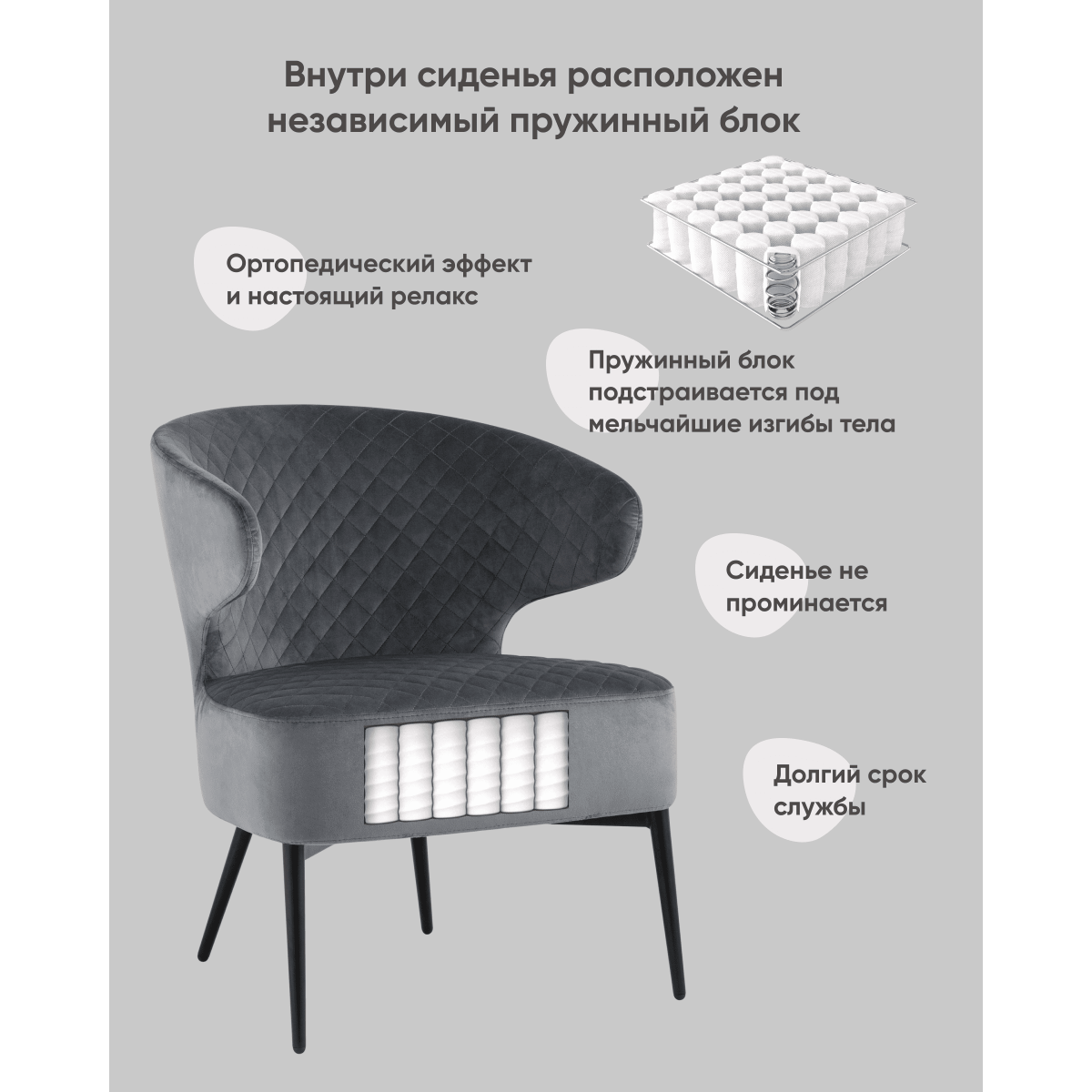 Кресло лаунж Royal велюр тёмно-серый