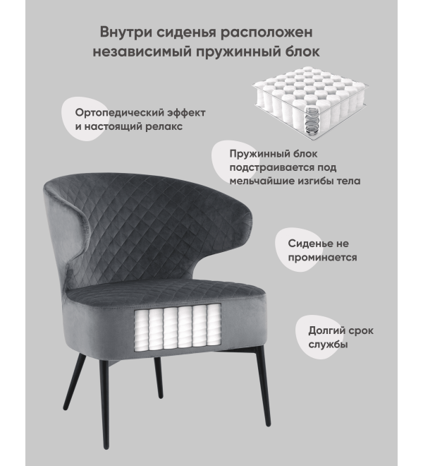 Кресло лаунж Royal велюр тёмно-серый