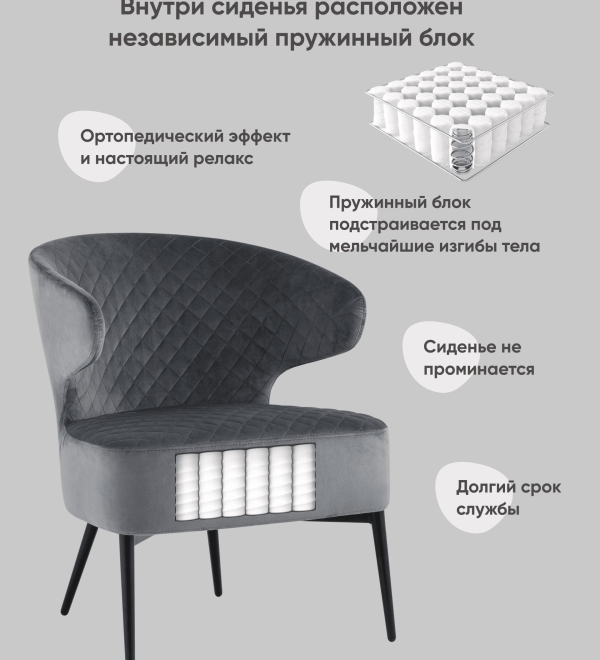Кресло лаунж Royal велюр тёмно-серый