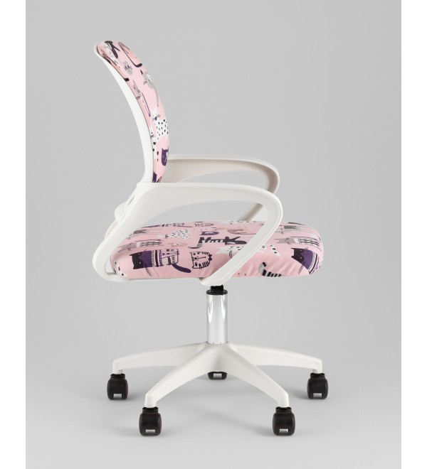Кресло офисное TopChairs Simple SN Junior принт Pink Cats пластик белый