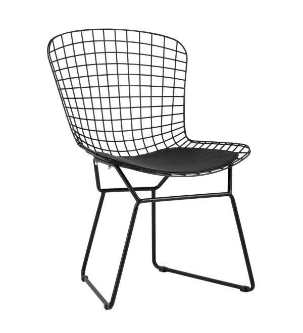 Стул обеденный Bertoia черный с черной подушкой