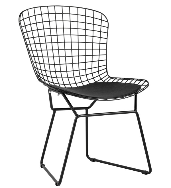 Стул обеденный Bertoia черный с черной подушкой