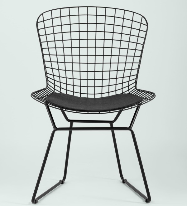 Стул обеденный Bertoia черный с черной подушкой