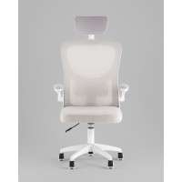 Кресло офисное TopChairs Core серый с подголовником пластик белый
