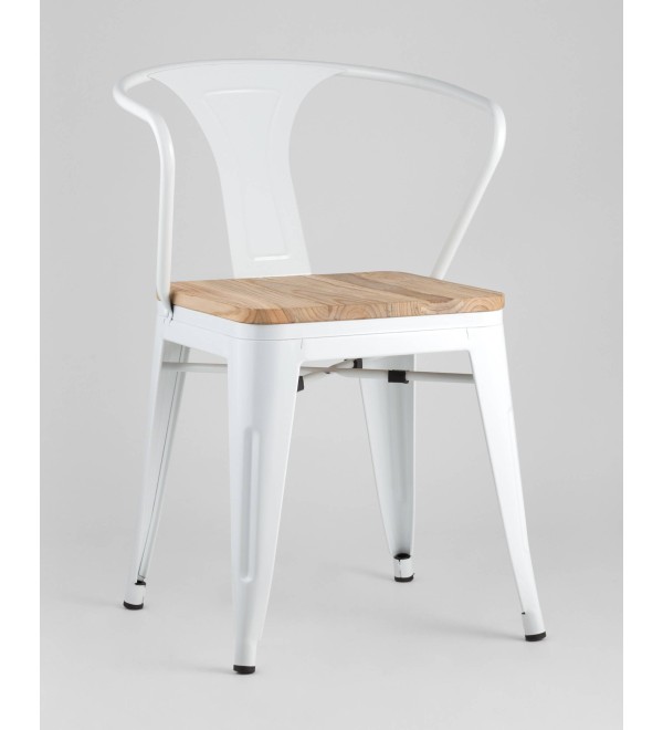 Стул TOLIX ARM WOOD с подлокотниками белый