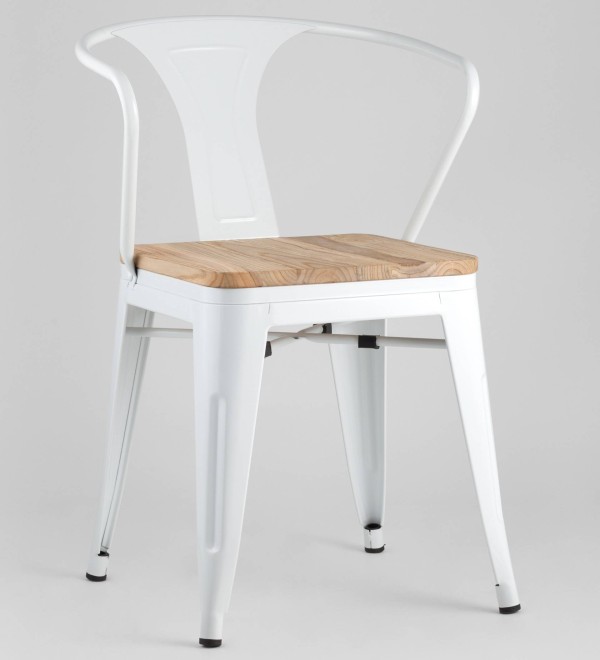 Стул TOLIX ARM WOOD с подлокотниками белый