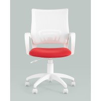 Кресло офисное Topchairs ST-BASIC-W спинка белая сетка сиденье красная ткань крестовина белый пластик
