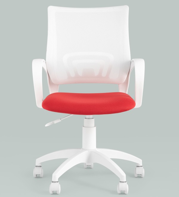 Кресло офисное Topchairs ST-BASIC-W спинка белая сетка сиденье красная ткань крестовина белый пластик