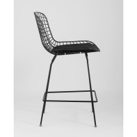 Стул полубарный с низкой спинкой Bertoia черный с черной подушкой