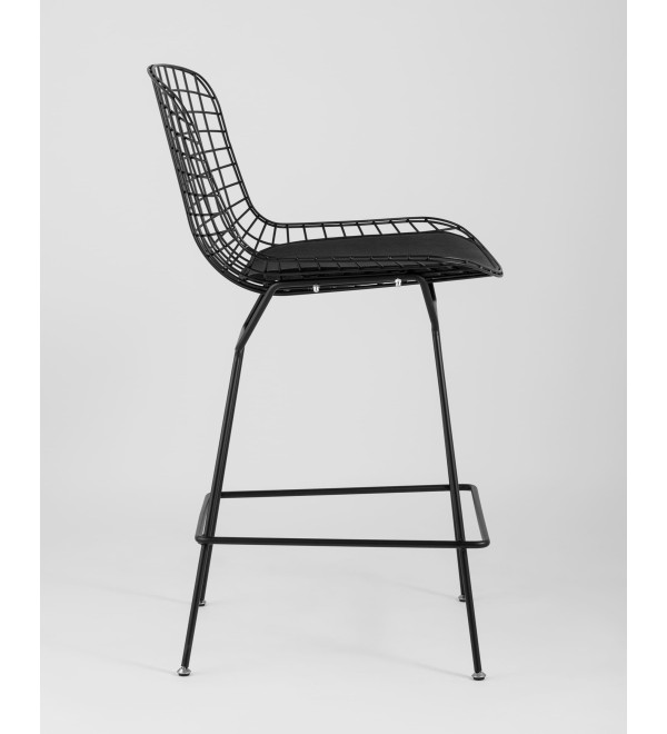 Стул полубарный с низкой спинкой Bertoia черный с черной подушкой