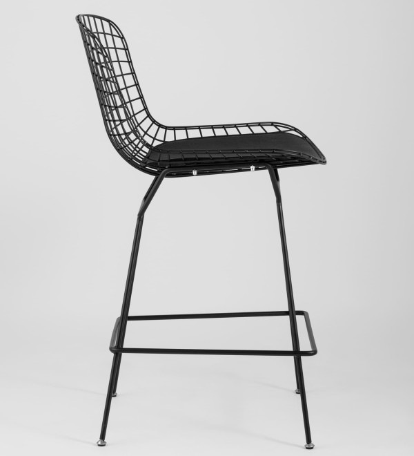 Стул полубарный с низкой спинкой Bertoia черный с черной подушкой