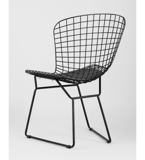 Стул обеденный Bertoia черный с черной подушкой