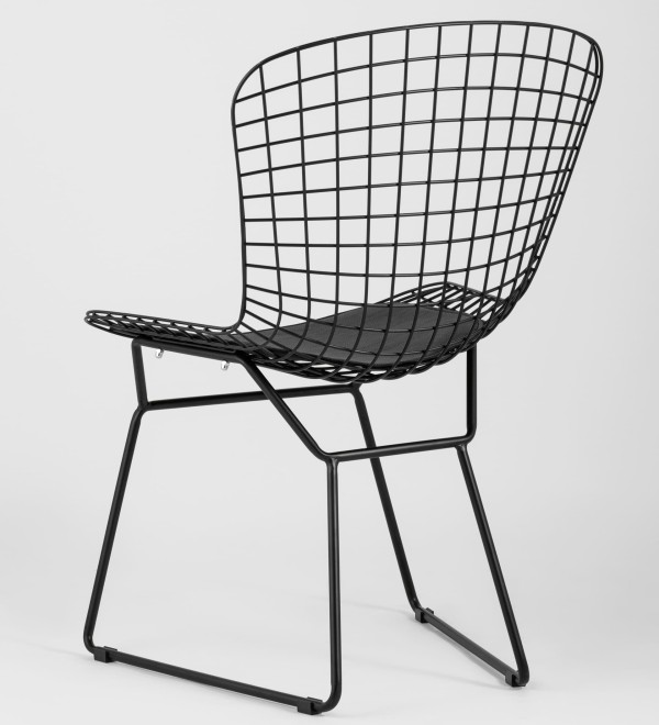 Стул обеденный Bertoia черный с черной подушкой