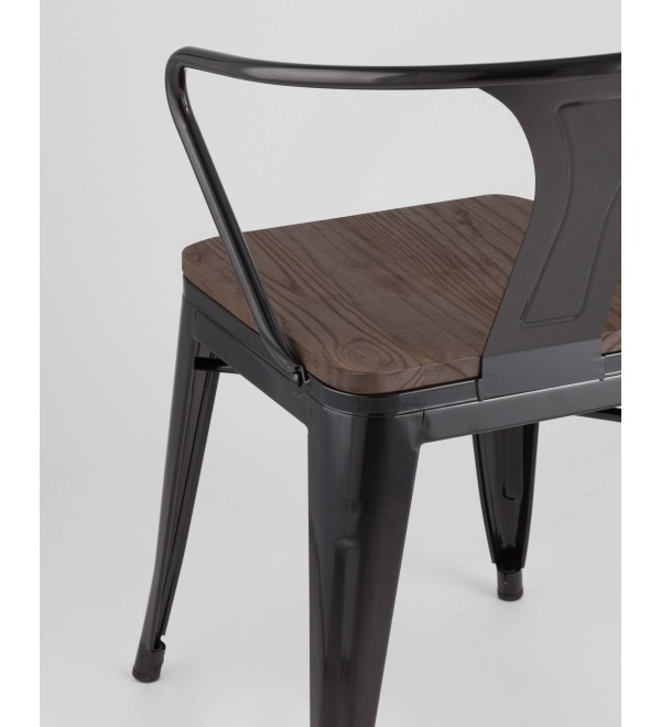 Стул TOLIX ARM WOOD с подлокотниками черный