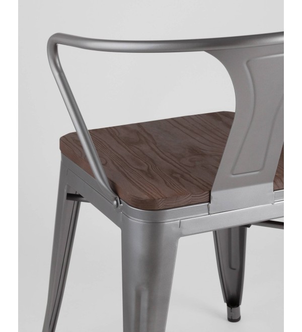 Стул TOLIX ARM WOOD с подлокотниками серебристый