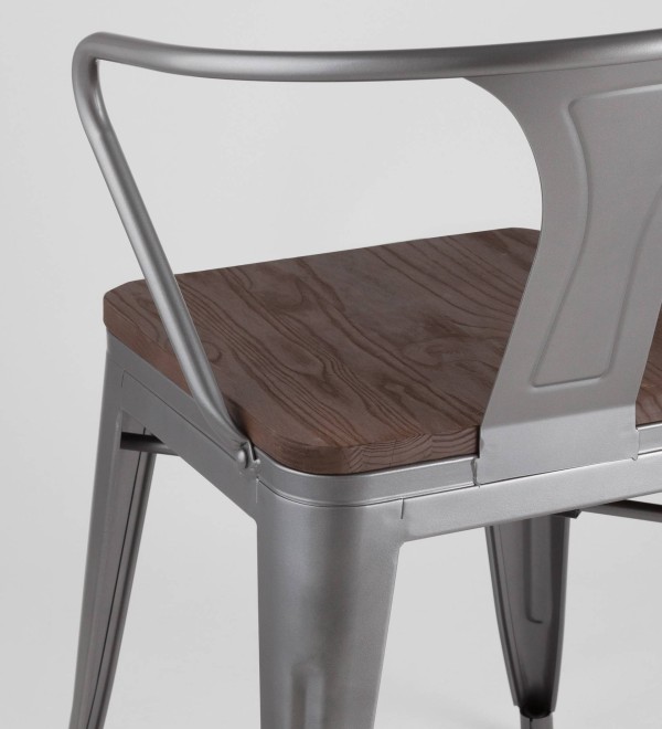 Стул TOLIX ARM WOOD с подлокотниками серебристый