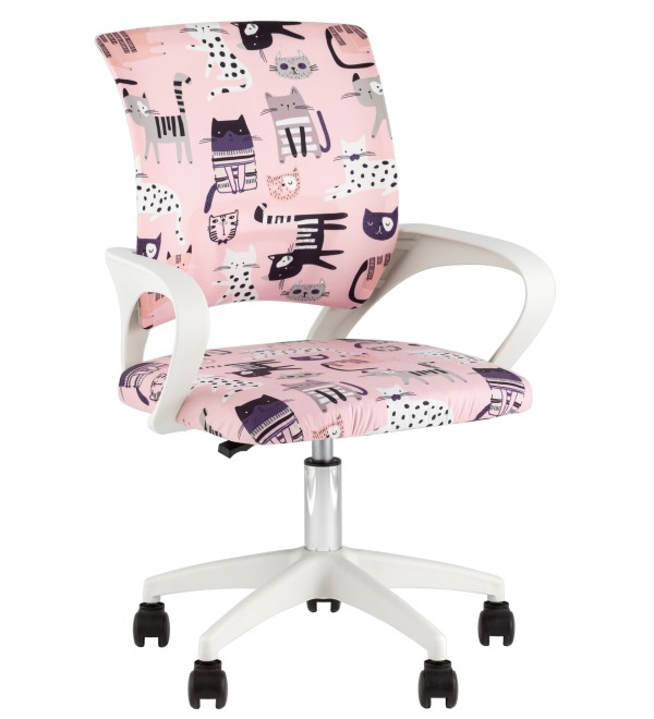 Кресло офисное TopChairs Simple SN Junior принт Pink Cats пластик белый