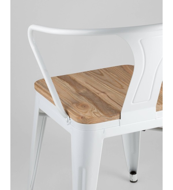 Стул TOLIX ARM WOOD с подлокотниками белый