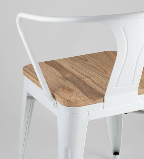 Стул TOLIX ARM WOOD с подлокотниками белый