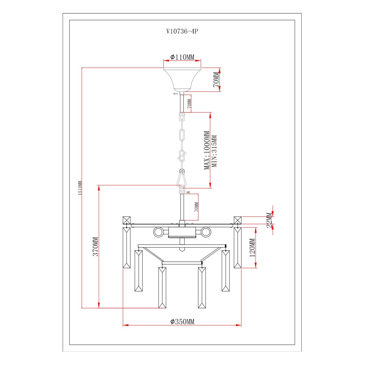 Люстра подвесная Moderli V10736-4P Crystal