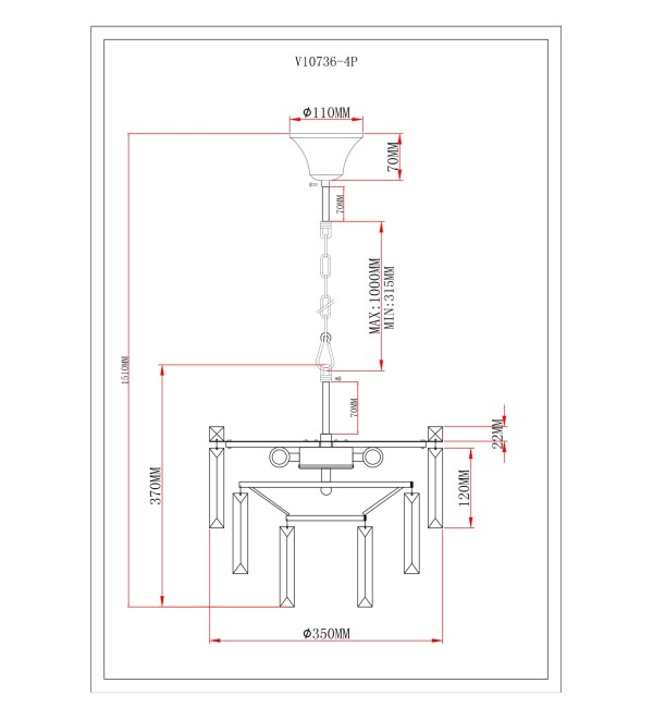 Люстра подвесная Moderli V10736-4P Crystal