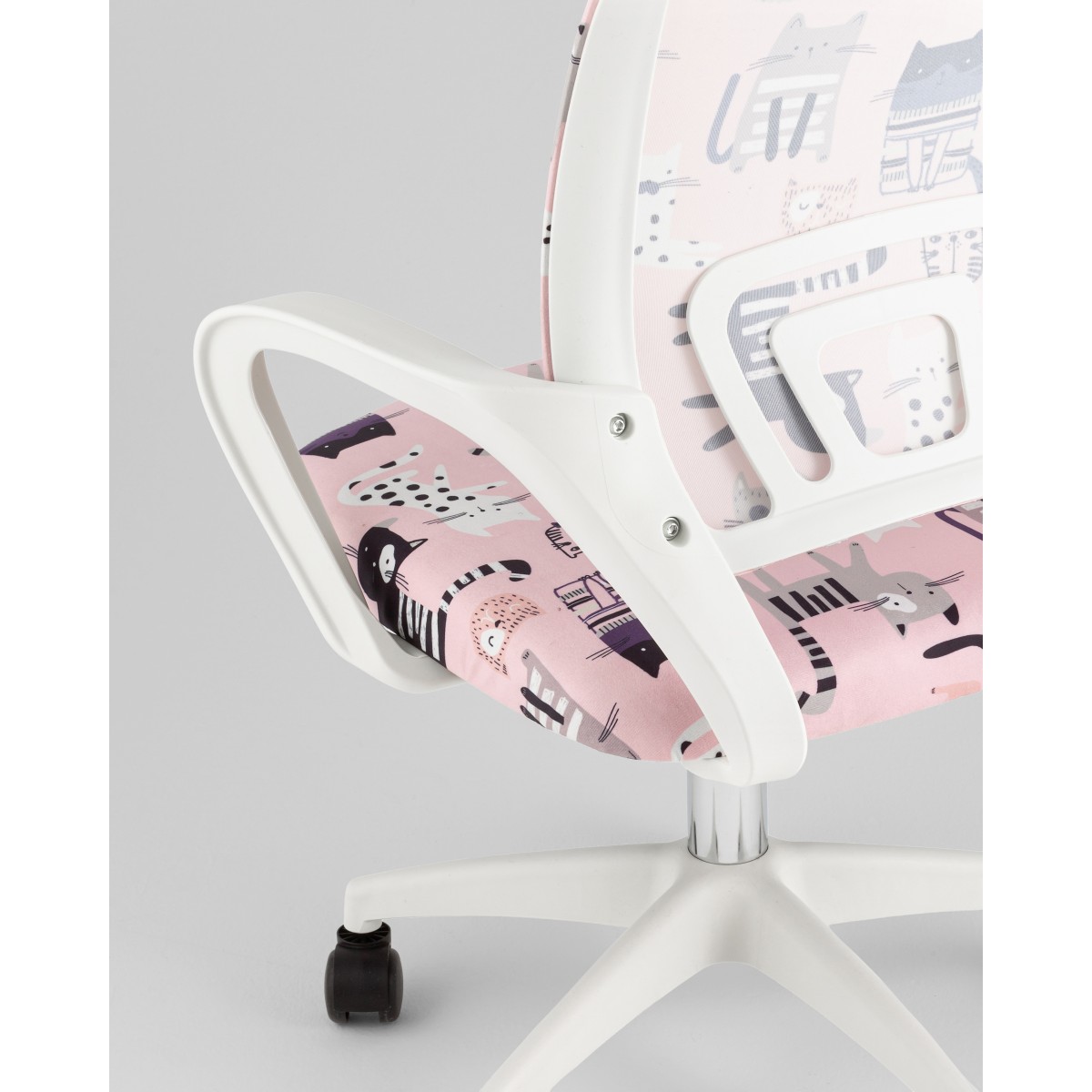 Кресло офисное TopChairs Simple SN Junior принт Pink Cats пластик белый