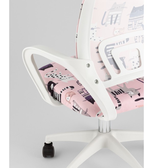 Кресло офисное TopChairs Simple SN Junior принт Pink Cats пластик белый