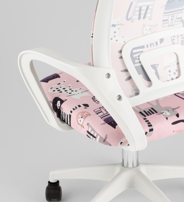 Кресло офисное TopChairs Simple SN Junior принт Pink Cats пластик белый