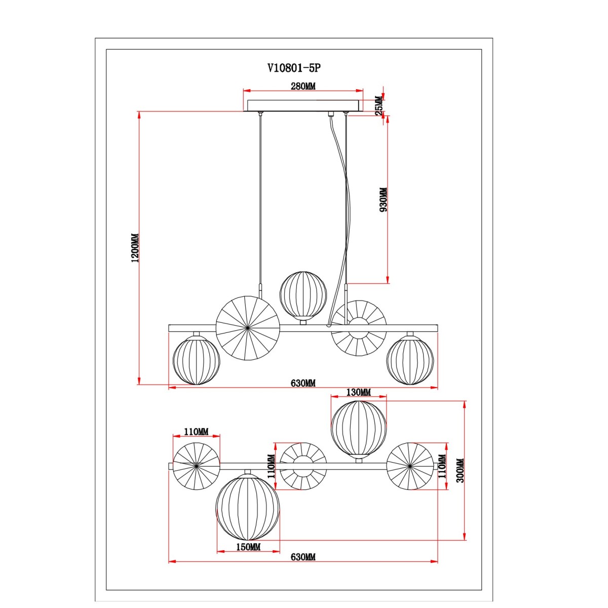 Светильник подвесной Moderli V10801-5P Renny