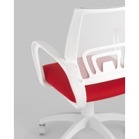 Кресло офисное Topchairs ST-BASIC-W спинка белая сетка сиденье красная ткань крестовина белый пластик