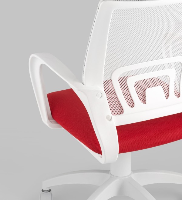 Кресло офисное Topchairs ST-BASIC-W спинка белая сетка сиденье красная ткань крестовина белый пластик