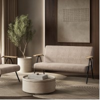 Энди диван двухместный с деревянными подлокотниками, шенилл Shantal beige
