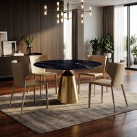 Стол круглый Лукас 120, керамика глянцевая, черная