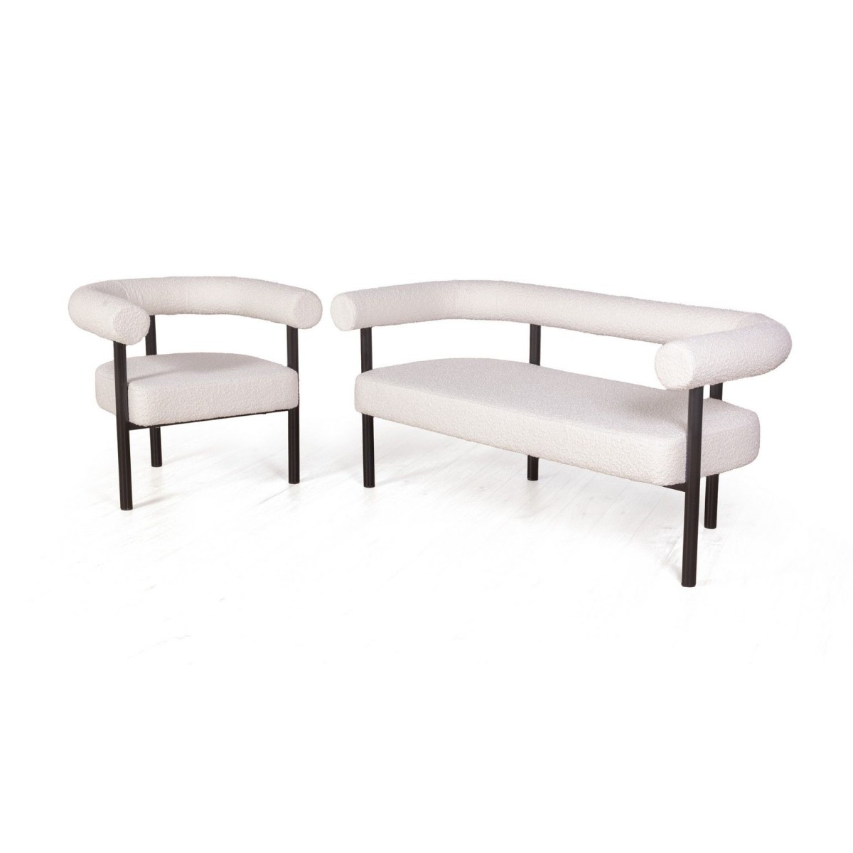 Диван Бигги, букле Turin ivory / опоры черные