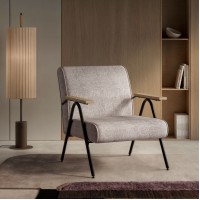 Кресло Энди с деревянными подлокотниками, шенилл Shantal beige