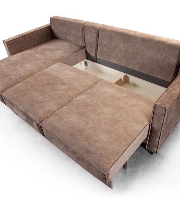 Кельн диван-кровать с шезлонгом, велюр бежевый
