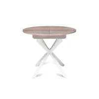 Стол круглый раздвижной Твист (90+30) дуб эндгрейн / опоры белые